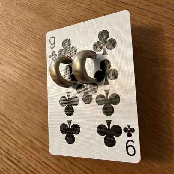 Gold tone hammered huggie hoop earrings 925 studs - Picture 1 of 5